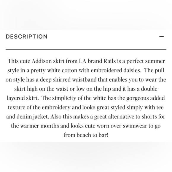 Rails Addison Mini Skirt, White Embroidered Daisies, Shirred Waistband, Size XS - Picture 14 of 14